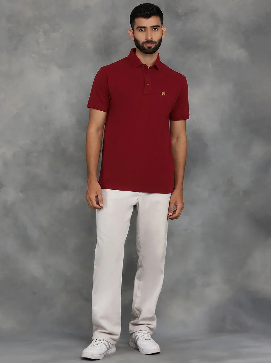 Maroon Solid Slim Fit Polo T-Shirt | JadeBlue