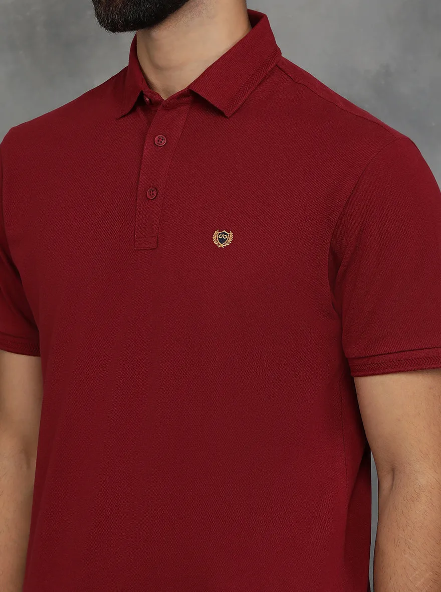 Maroon Solid Slim Fit Polo T-Shirt | JadeBlue