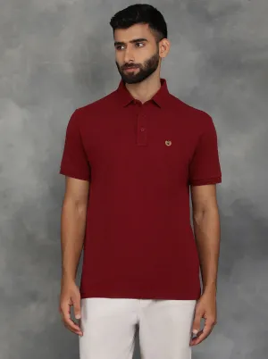 Maroon Solid Slim Fit Polo T-Shirt | JadeBlue
