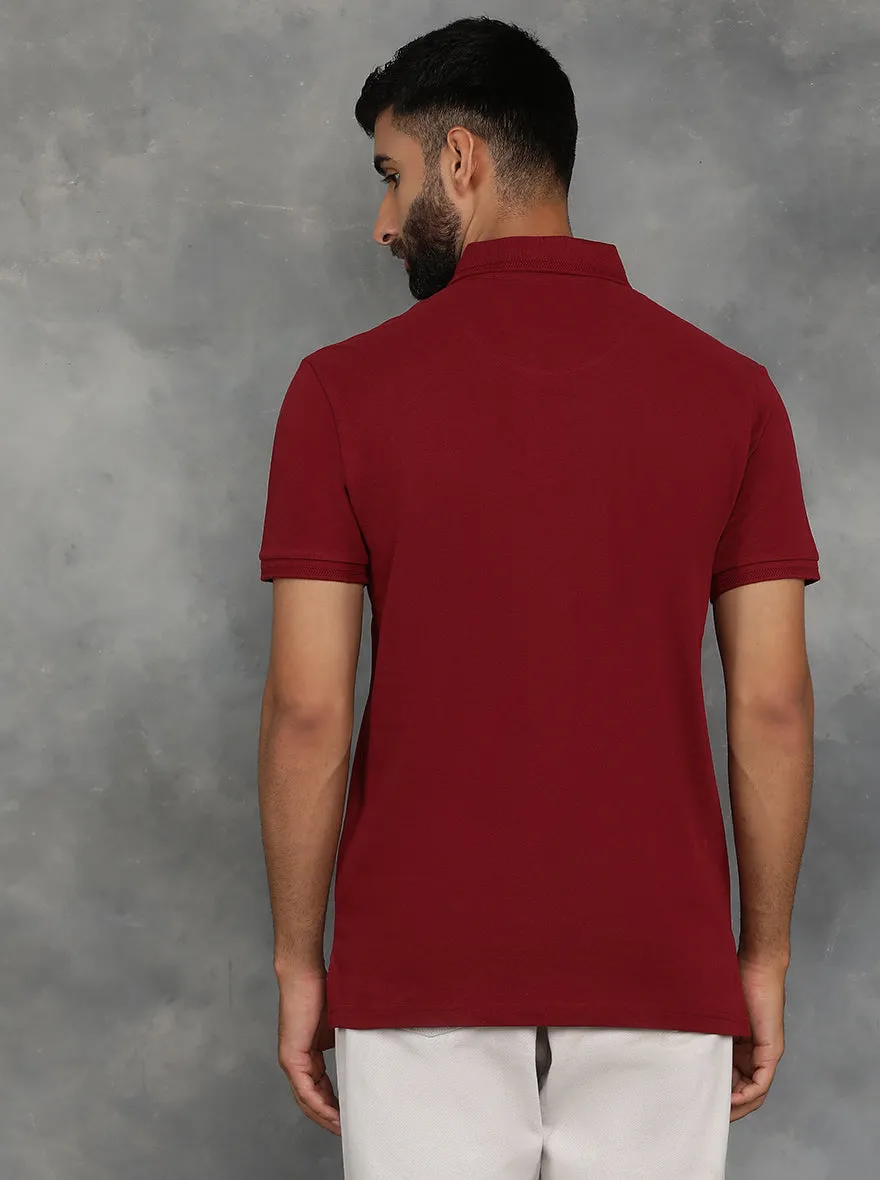 Maroon Solid Slim Fit Polo T-Shirt | JadeBlue