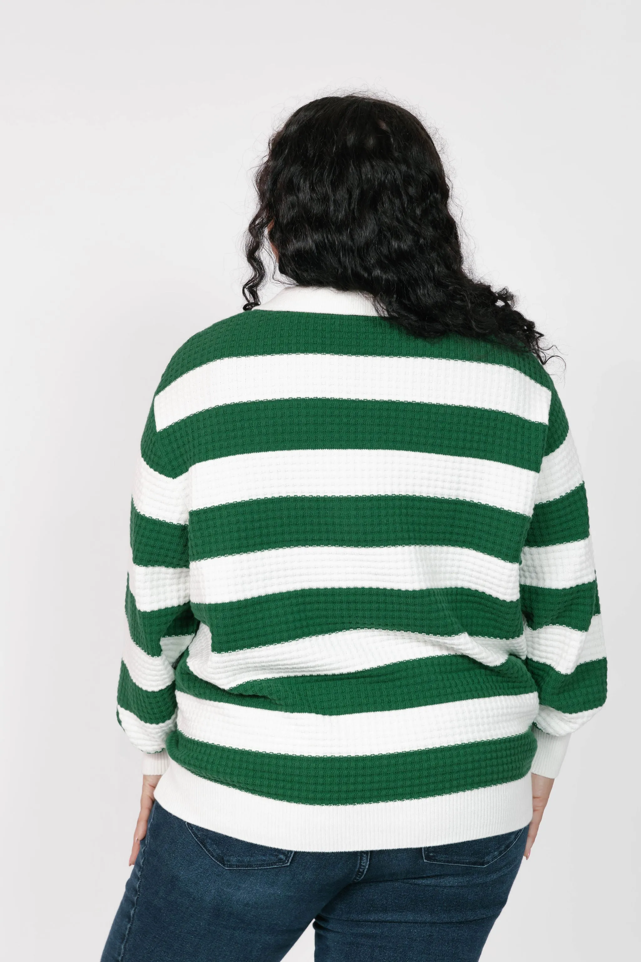 Megan Waffle Sweater in Blooming Green Stripe