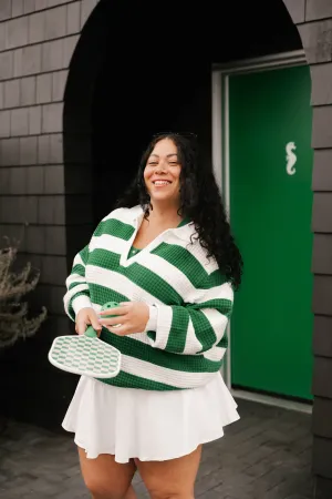 Megan Waffle Sweater in Blooming Green Stripe