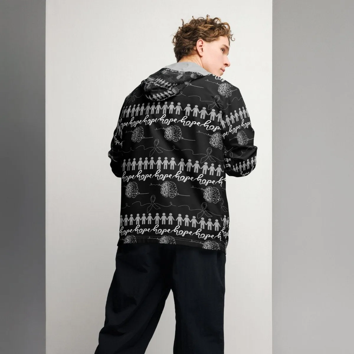 Men’s Brain Cancer Solid Black Windbreaker
