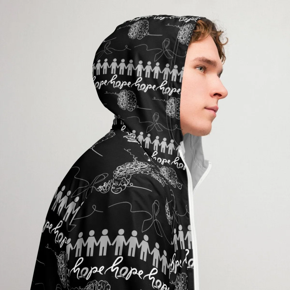 Men’s Brain Cancer Solid Black Windbreaker