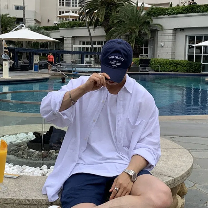 Men's Casual Oversized Linen Shirt with Round Collar