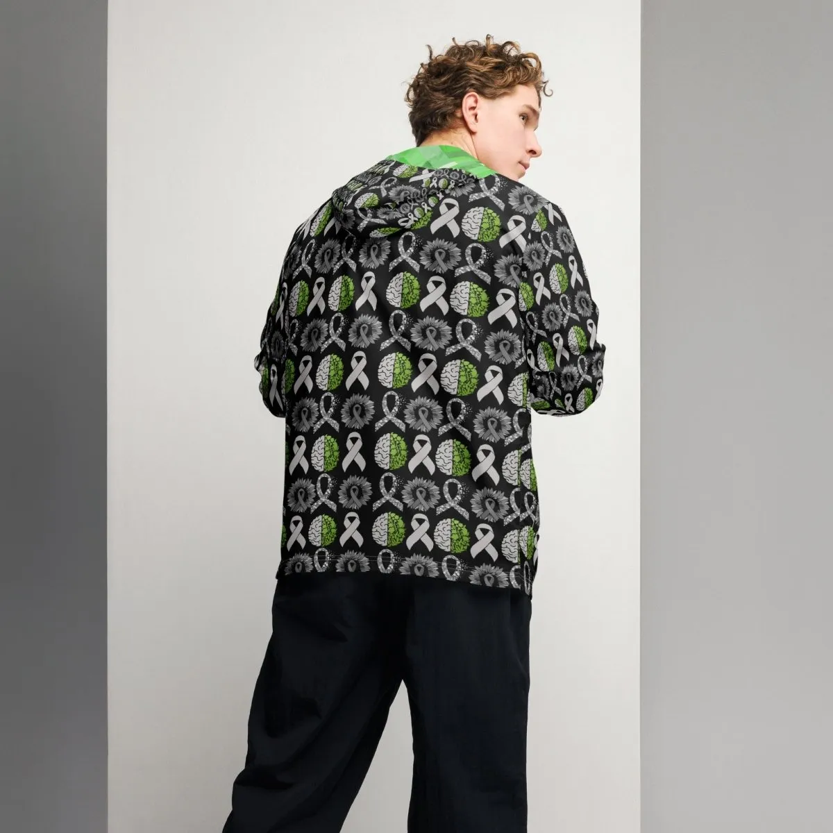 Men's Solid w/ Green Brain Cancer Windbreaker