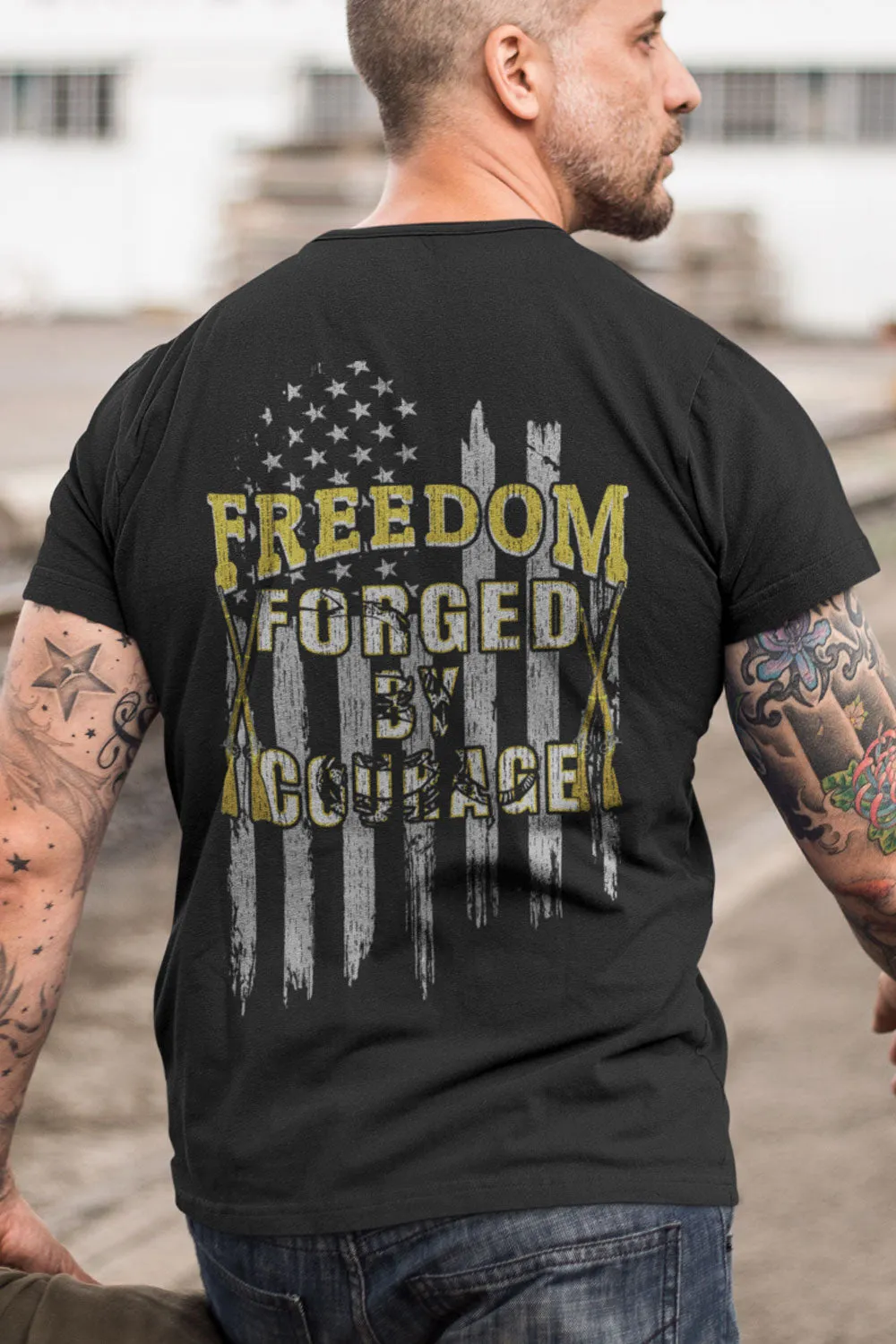 Men's T-Shirt FREEDOM FORGED BY COURAGE (Made in the USA)