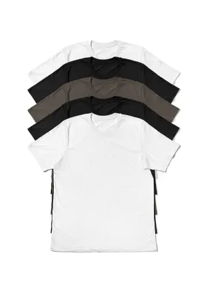 Mens T-Shirts Short Sleeve White, Black & Gray 5 Pack