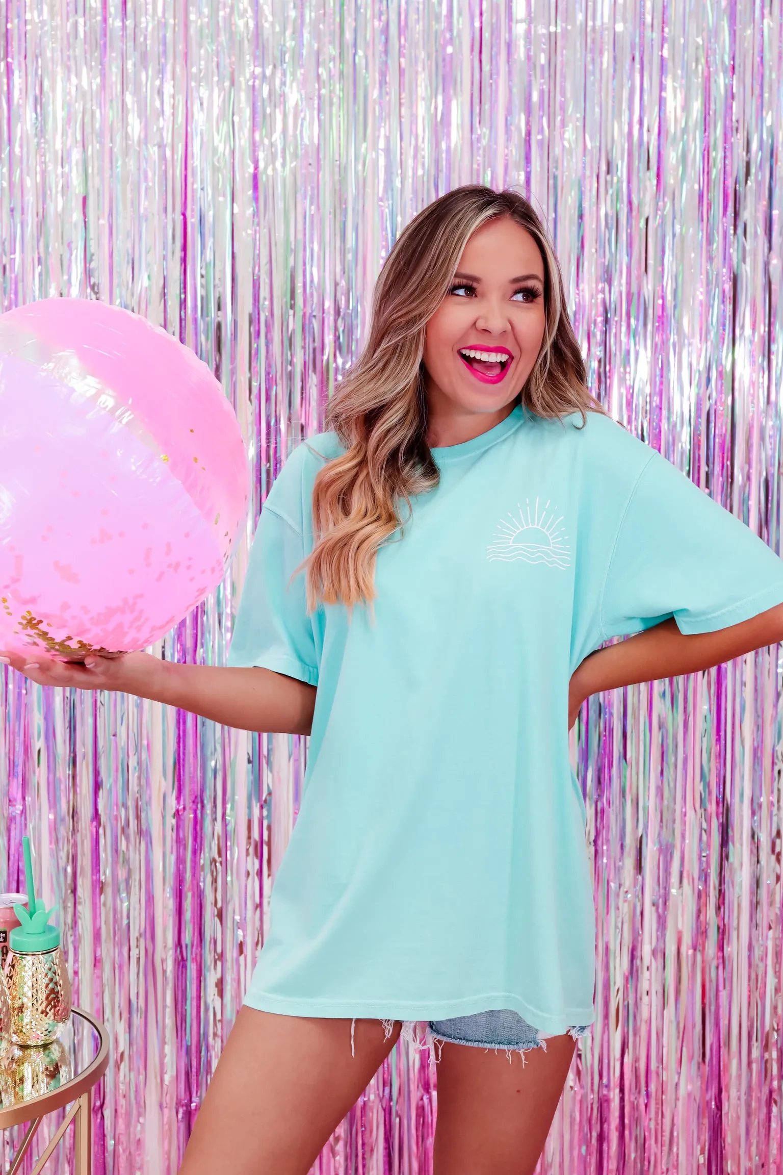 More Beach Days Oversized Graphic Tee - Aqua