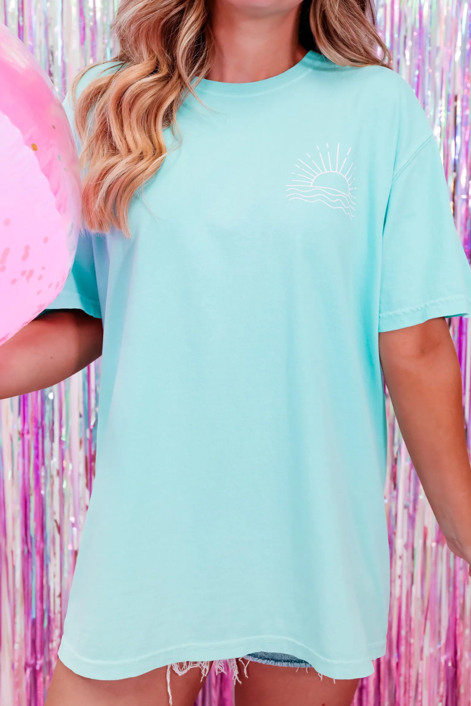 More Beach Days Oversized Graphic Tee - Aqua