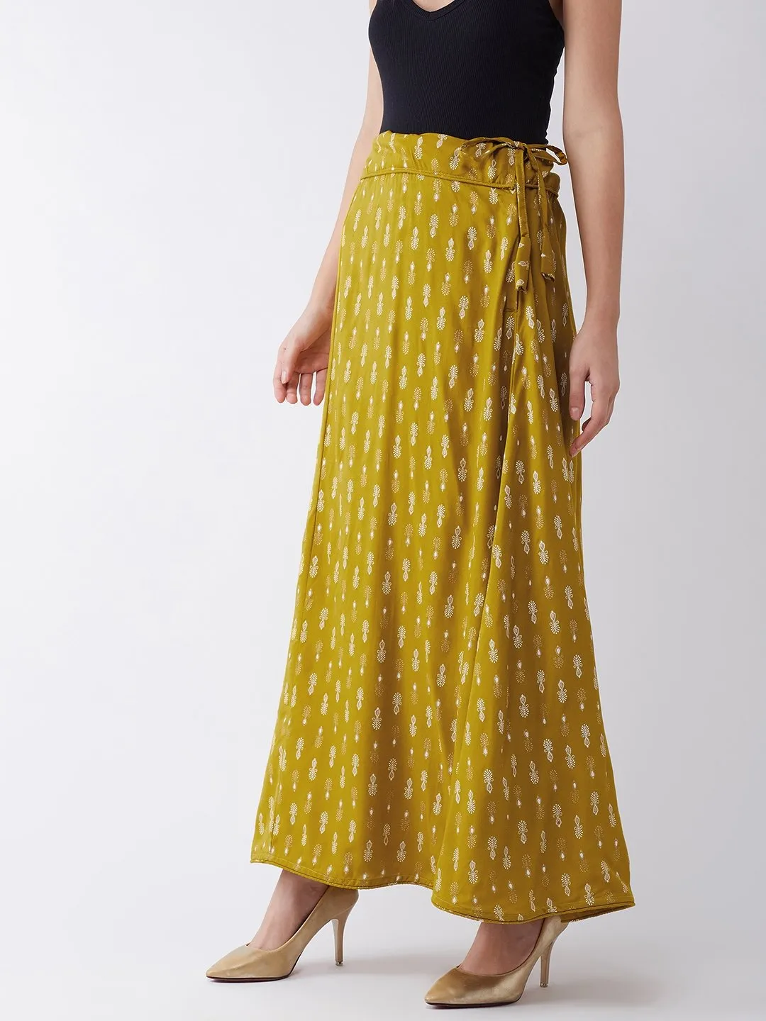 Mustard White Print Skirt