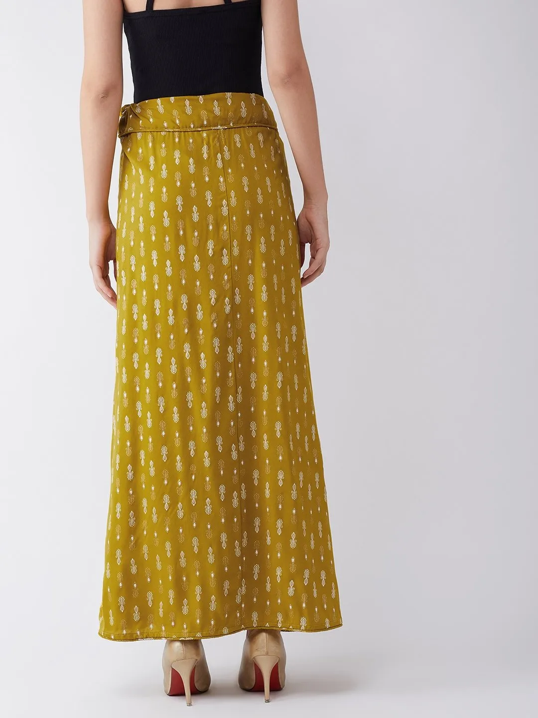 Mustard White Print Skirt