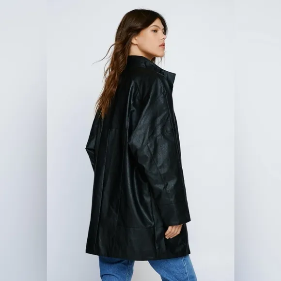 Nasty Gal Oversized Faux Leather Longline Jacket NWT size 4