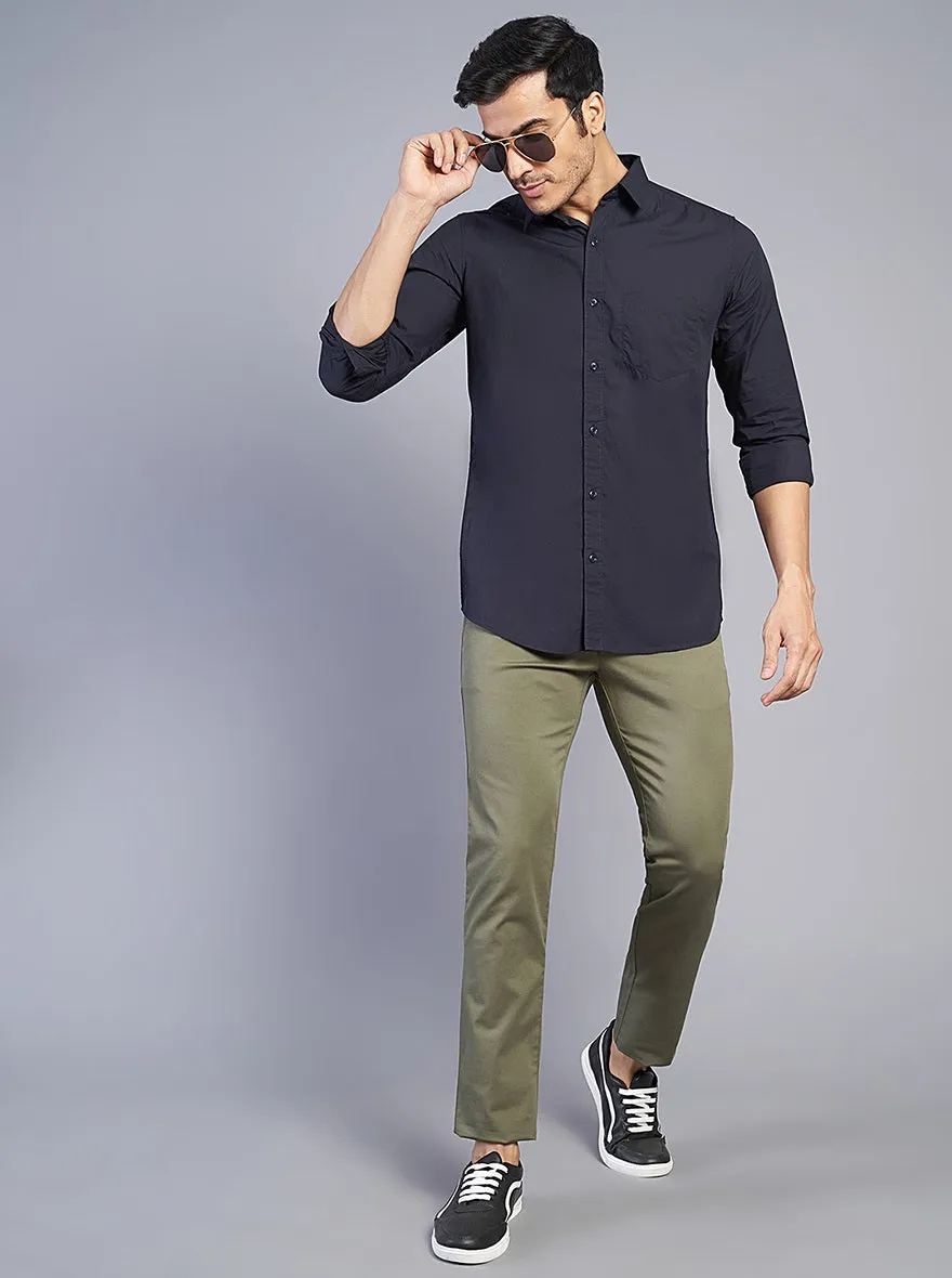 Navy Blue Solid Slim Fit Casual Shirt | JadeBlue