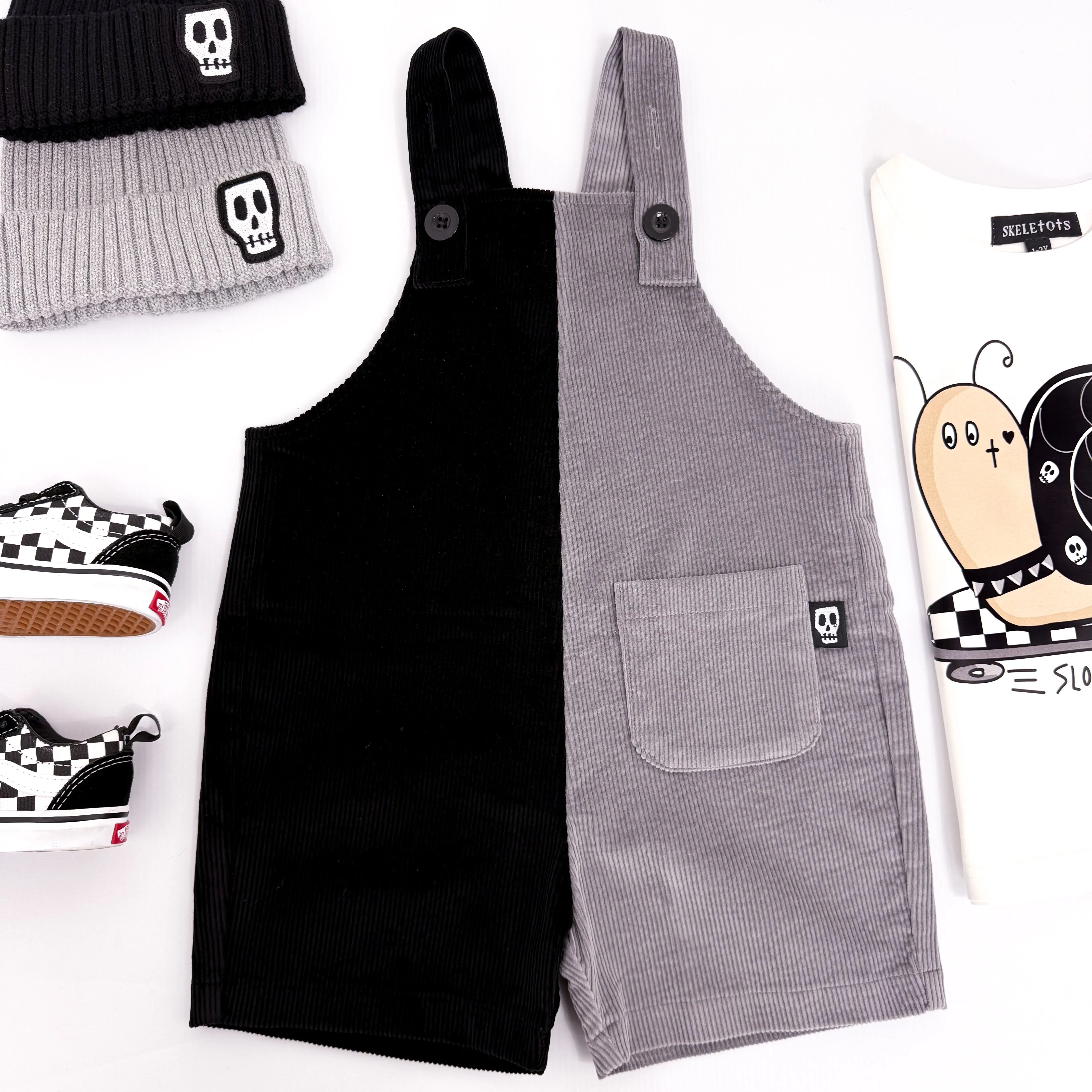 NOT SO BASIC HALF & HALF CORDUROY SHORT DUNGAREES