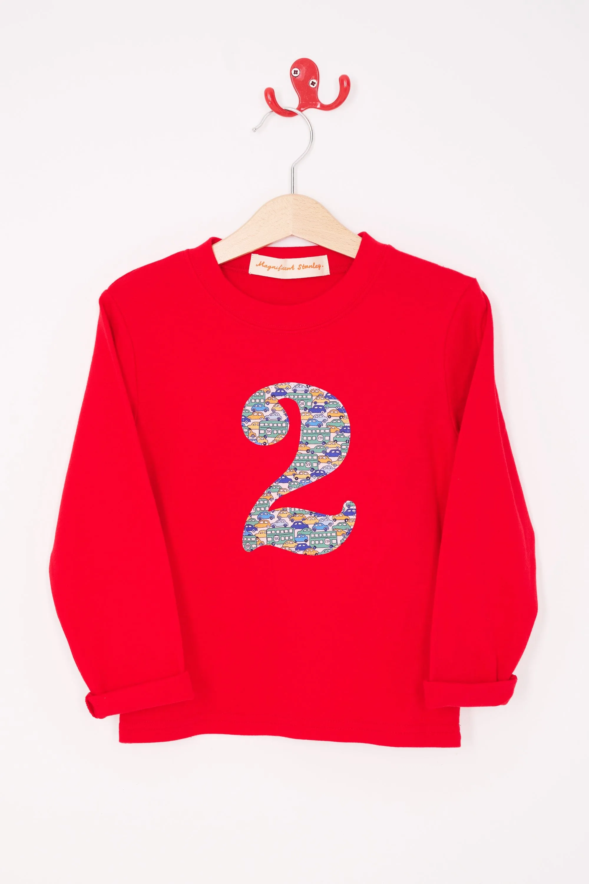 Number Red T-Shirt in Hop On Hop Off Liberty Print