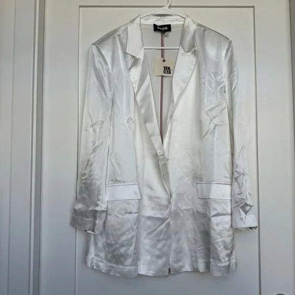 NWT Ser.O.Ya Womens Ronin Jacket White Long Sleeve Oversized Blazer Size Large