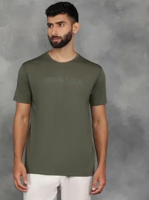 Olive Green Printed Slim Fit T-Shirt | JadeBlue