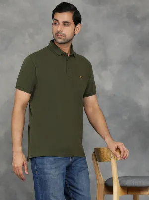 Olive Green Solid Slim Fit Polo T-Shirt | JadeBlue