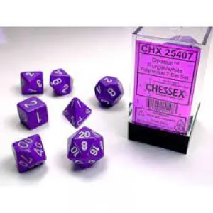 Opaque Purple/White 7 Poly Dice Set
