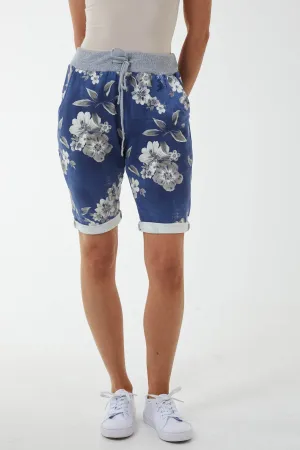 Orchid Floral Contrasted Waist Shorts