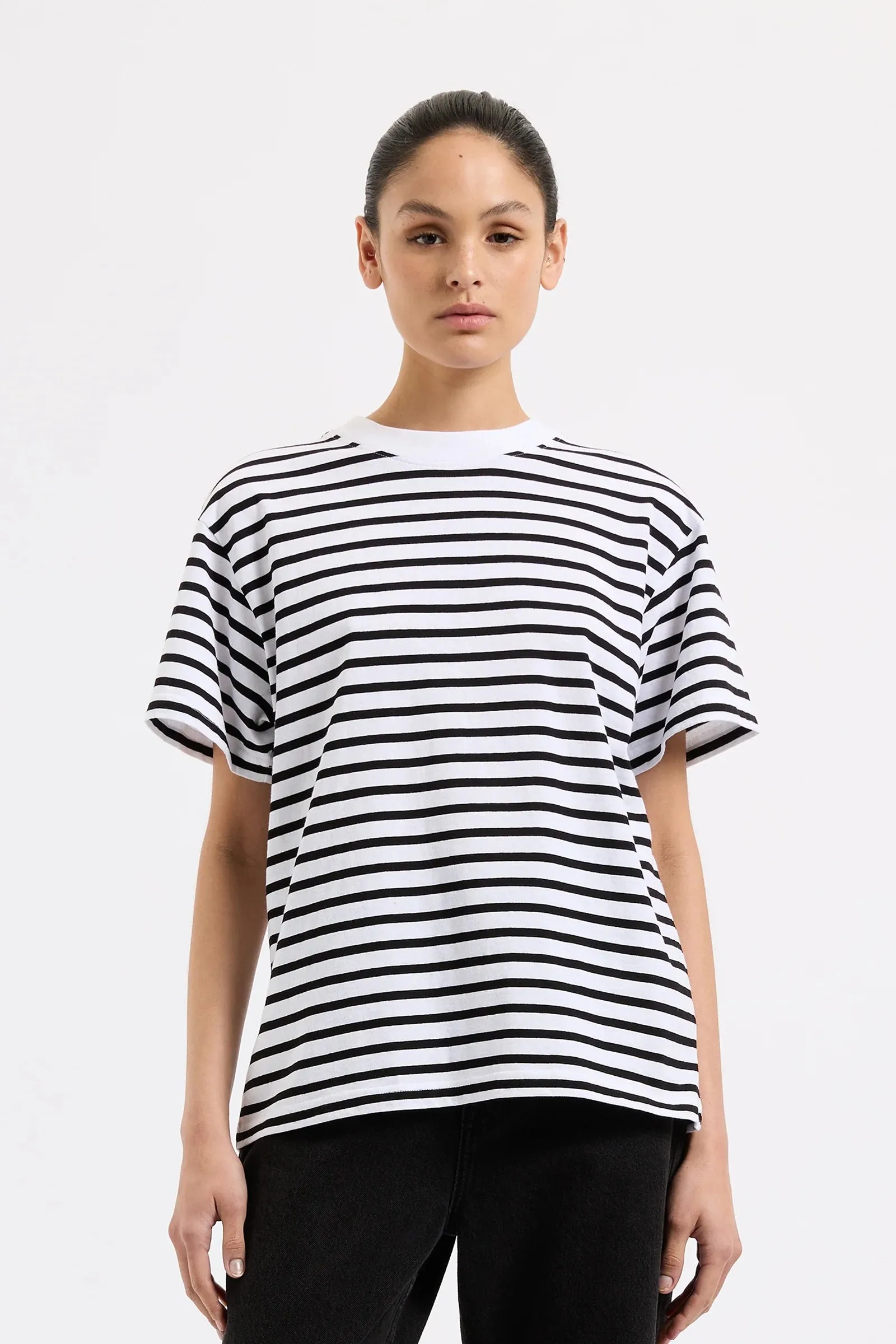 Organic Stripe Boyfriend Tee BLACK STRIPE