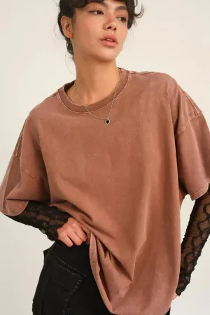 Oversized Mineral Washed Tee - Chestnut