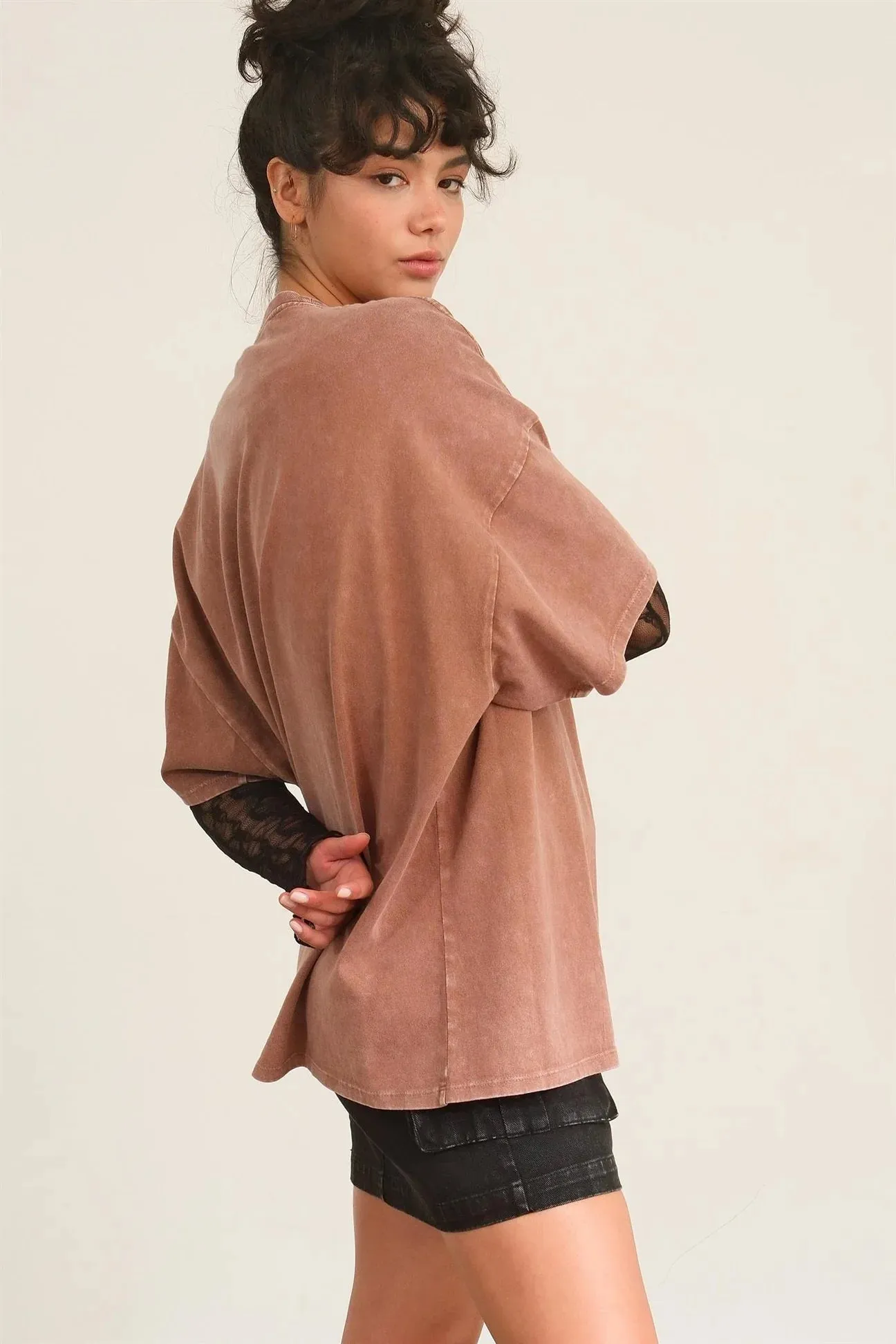 Oversized Mineral Washed Tee - Chestnut