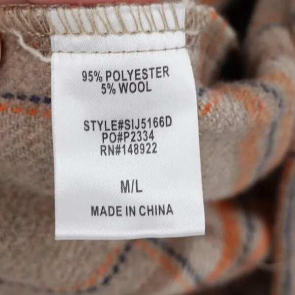 Oversized Plaid Flannel Shacket Tan Orange Wool‎ Blend Size Medium/Large