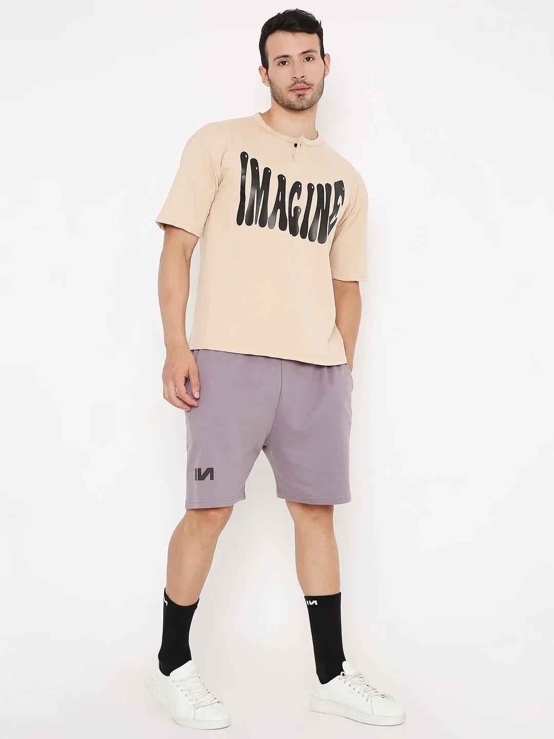 Oversized T-shirt - Beige Inverted Polaroid