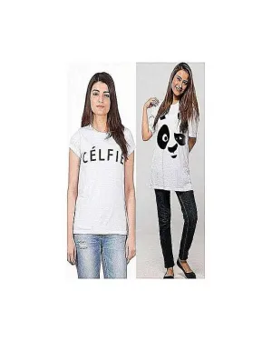 Pack of 2 White Cotton Printed Tshirts For Women