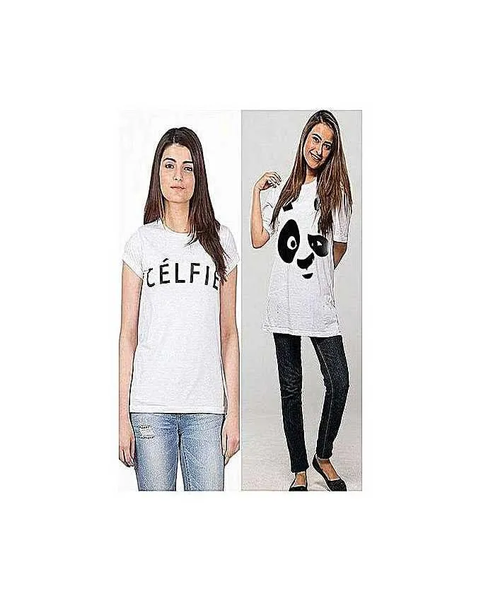 Pack of 2 White Cotton Printed Tshirts For Women