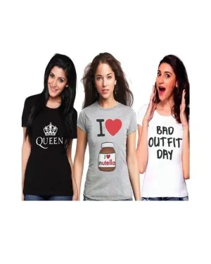 Pack of 3 - BlackGrey and White Cotton Printed T-Shirt For Her