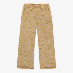 Pantalon brun avec fleurs roses et jambes en coton français, enfant || Brown pants with pink flowers and wide legs in french terry, child