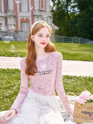 Pastel Tweed Bow Knit Top