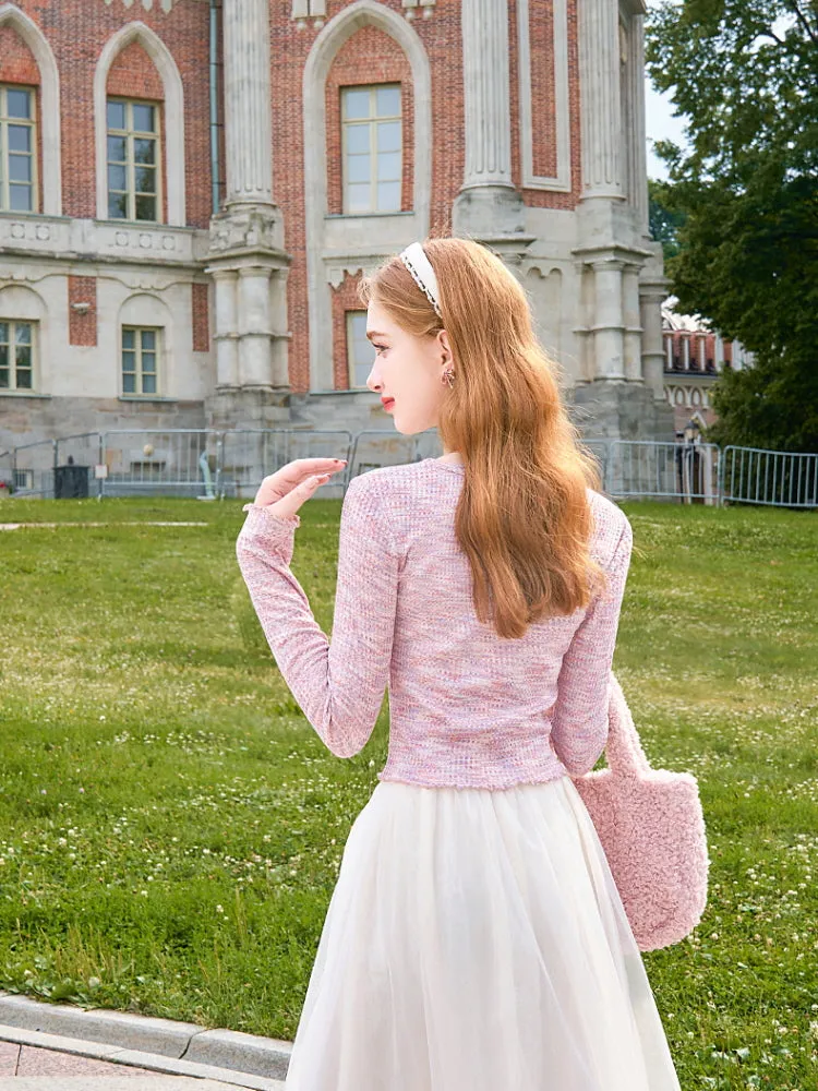 Pastel Tweed Bow Knit Top