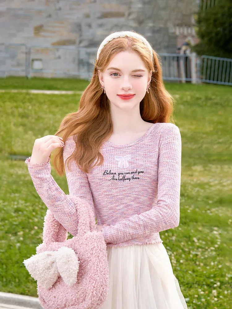 Pastel Tweed Bow Knit Top