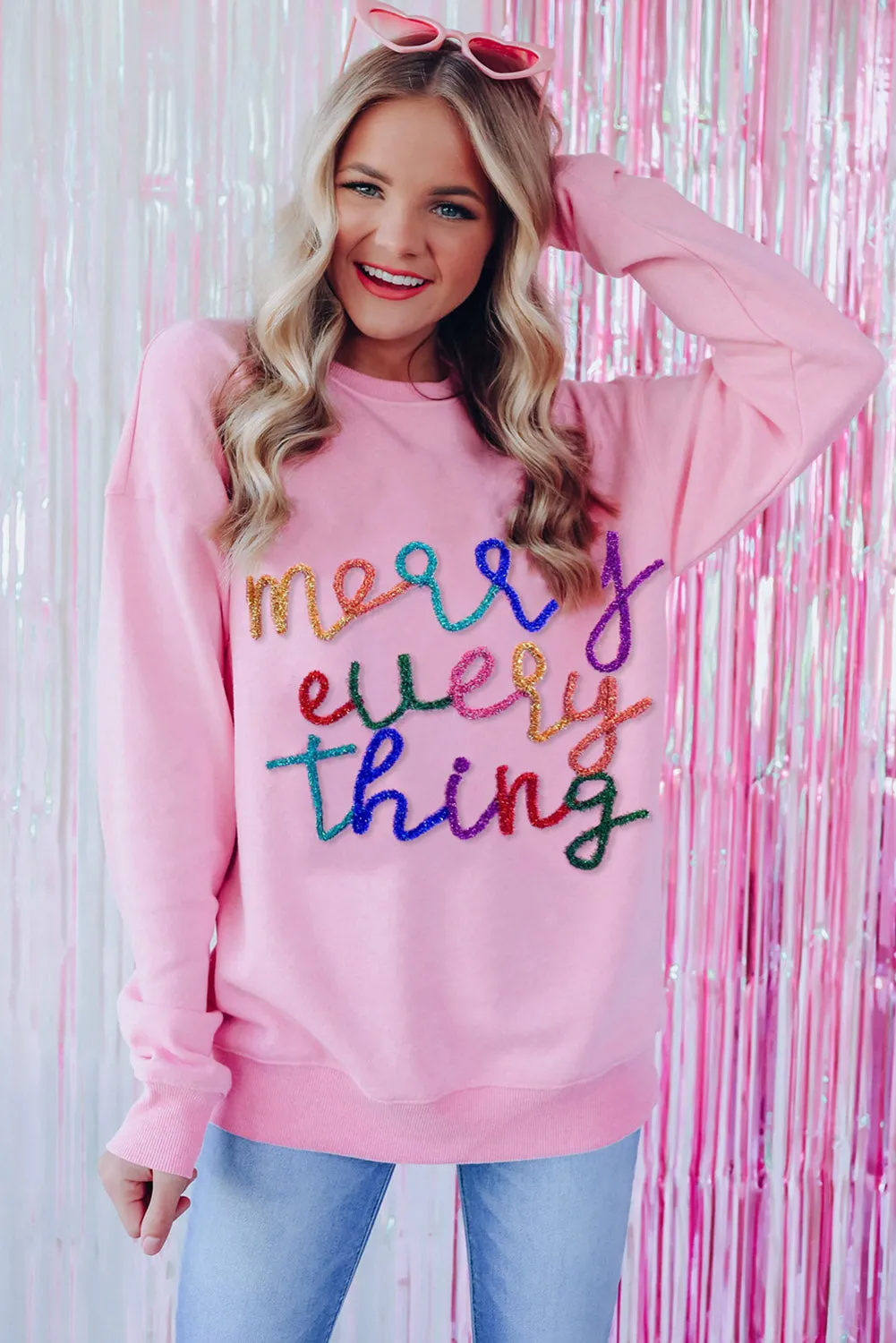 Peach Blossom Merry Every Thing Glitter Script Sweatshirt