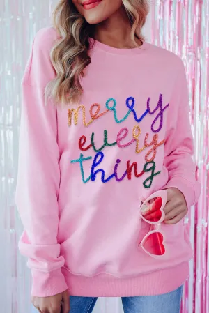 Peach Blossom Merry Every Thing Glitter Script Sweatshirt