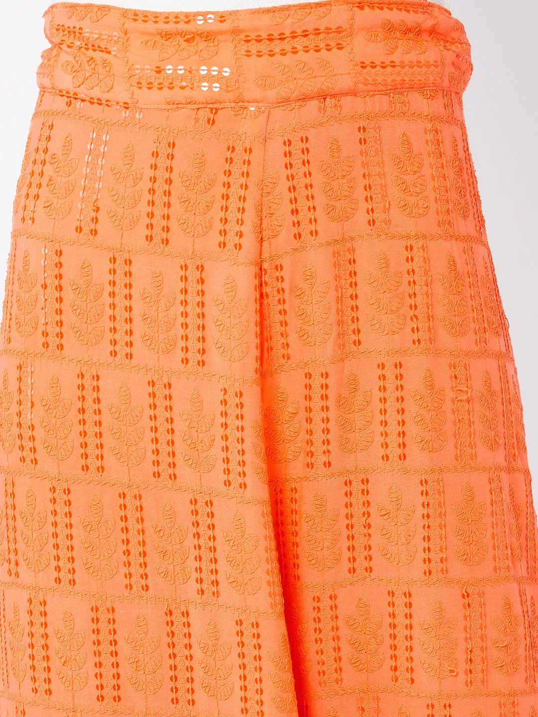 Peach Orange Chikankari Skirt