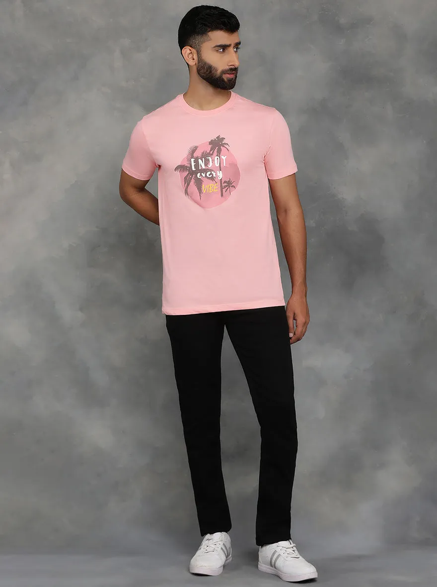 Peach Printed Slim Fit T-Shirt | GreenFibre