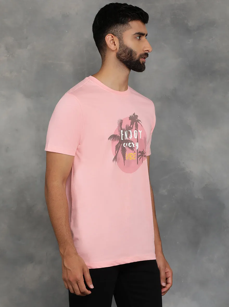 Peach Printed Slim Fit T-Shirt | GreenFibre