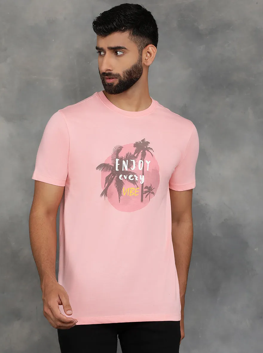 Peach Printed Slim Fit T-Shirt | GreenFibre