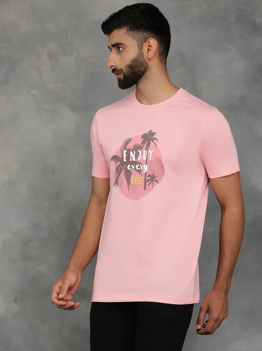Peach Printed Slim Fit T-Shirt | GreenFibre