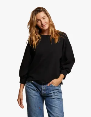 Perfect White Tee Niall Bubble Sleeve Fleece Pullover in True Black