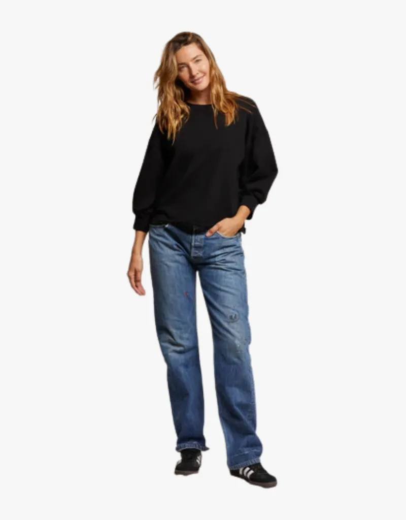 Perfect White Tee Niall Bubble Sleeve Fleece Pullover in True Black