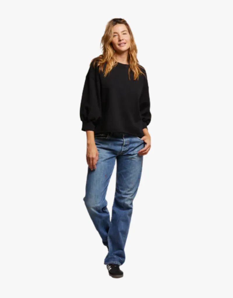 Perfect White Tee Niall Bubble Sleeve Fleece Pullover in True Black
