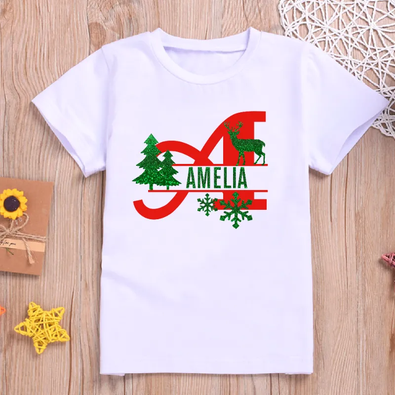 Personalised Monogram Initial Name Snowflakes Christmas Family T-shirts