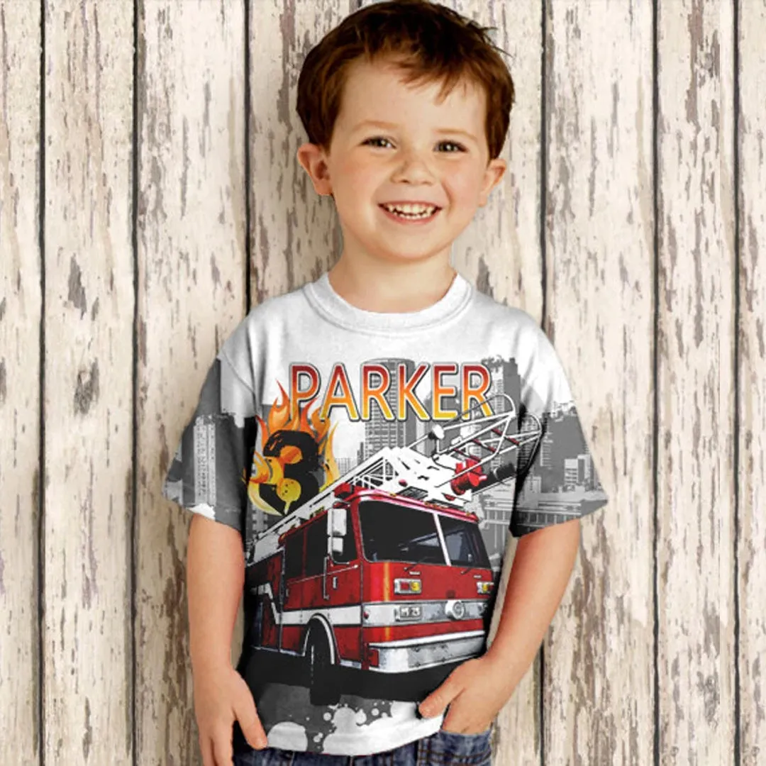 Personalized Fire Engine Shirt, Personalized Boys Firefighter, Fireman Birthday T-Shirt