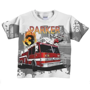 Personalized Fire Engine Shirt, Personalized Boys Firefighter, Fireman Birthday T-Shirt